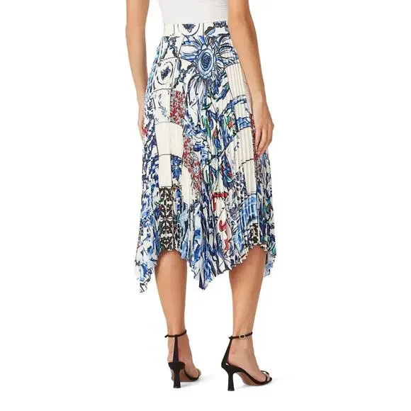 TORY BURCH White Pleated Skirt Sunburst Floral Handkerchief Hem - Picture 5 of 15